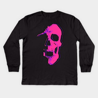 Neon Pink Skull Kids Long Sleeve T-Shirt